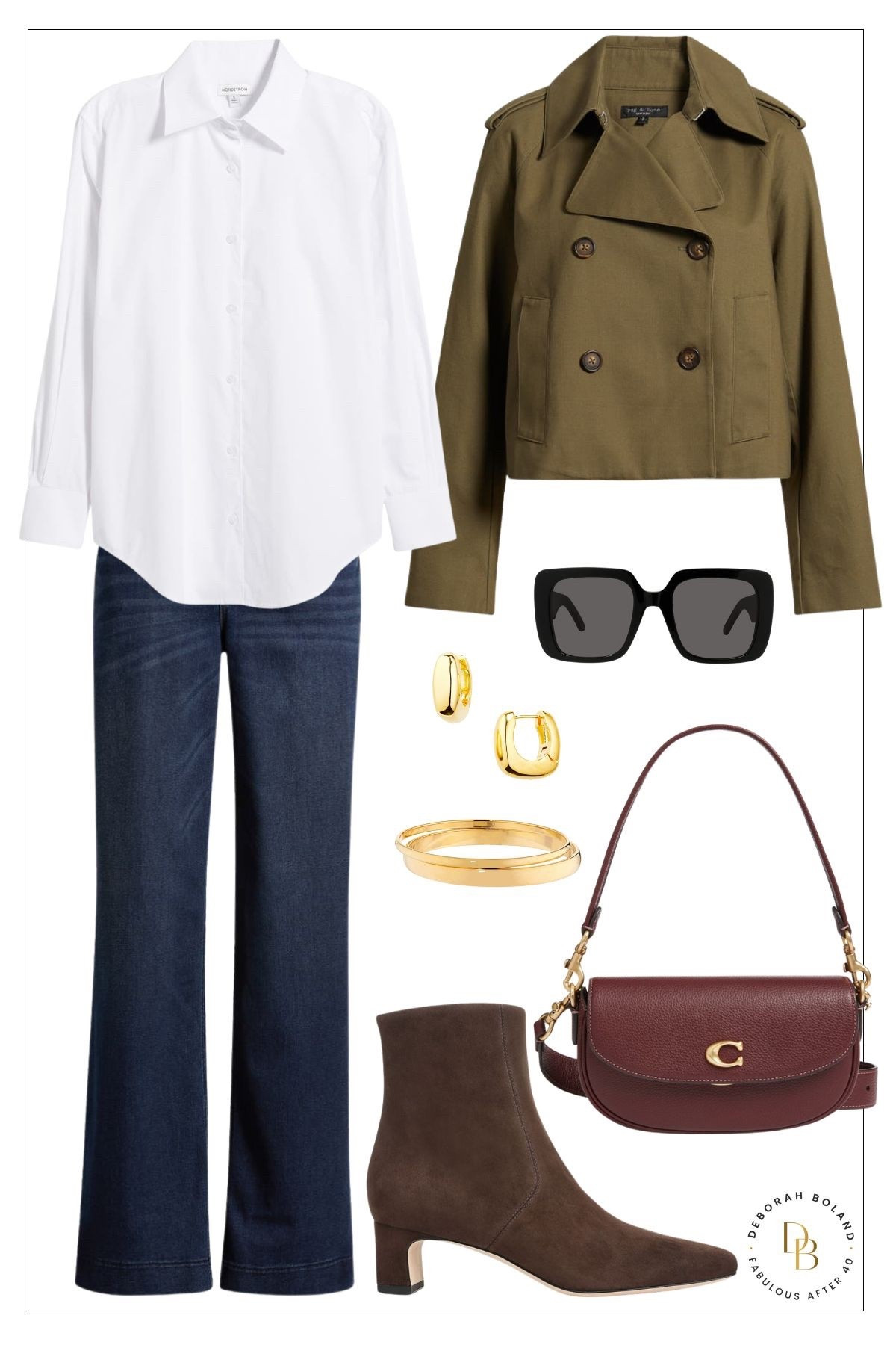 A classic with a twist 🤍🖤🍫
This crisp white collared shirt and dark wash flared jeans are a timeless combo, made even better with a cropped trench and rich chocolate brown booties—all part of the Nordstrom Anniversary Sale! Effortlessly polished, perfectly fall-ready.

#NordstromAnniversarySale #Over40Style #ClassicWithA Twist #FallWardrobeEssentials #ChicAndTimeless 

#LTKOver40 #LTKSeasonal #LTKSaleAlert