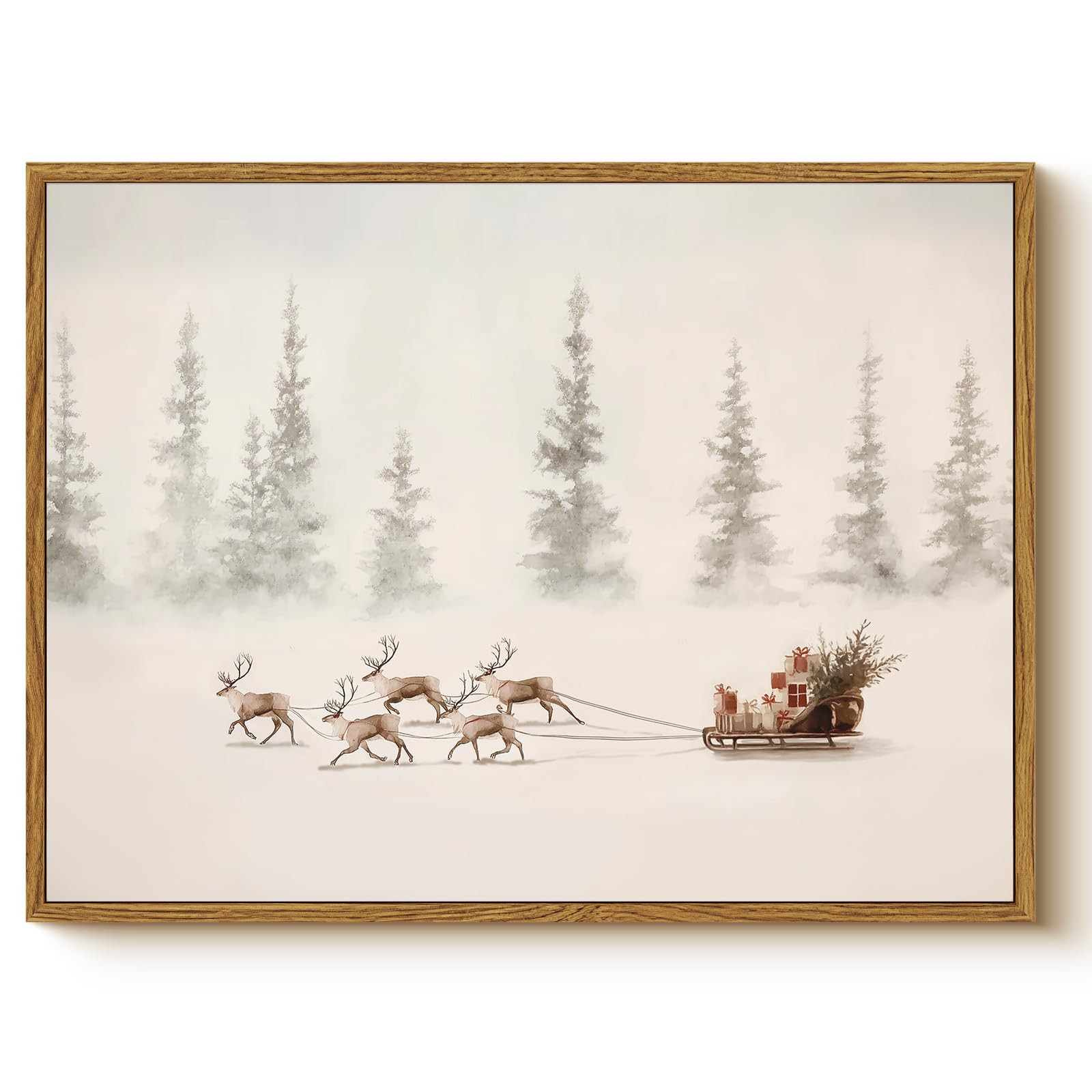 Vintage Framed Christmas Reindeer Sleigh Wall Art 12x16, Winter Canvas Print Santa Sleigh Gifts i... | Amazon (US)