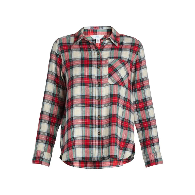 Time and Tru Women's Button Down Flannel Shirt with Long Sleeves, Sizes XS-3XL | Walmart (US)