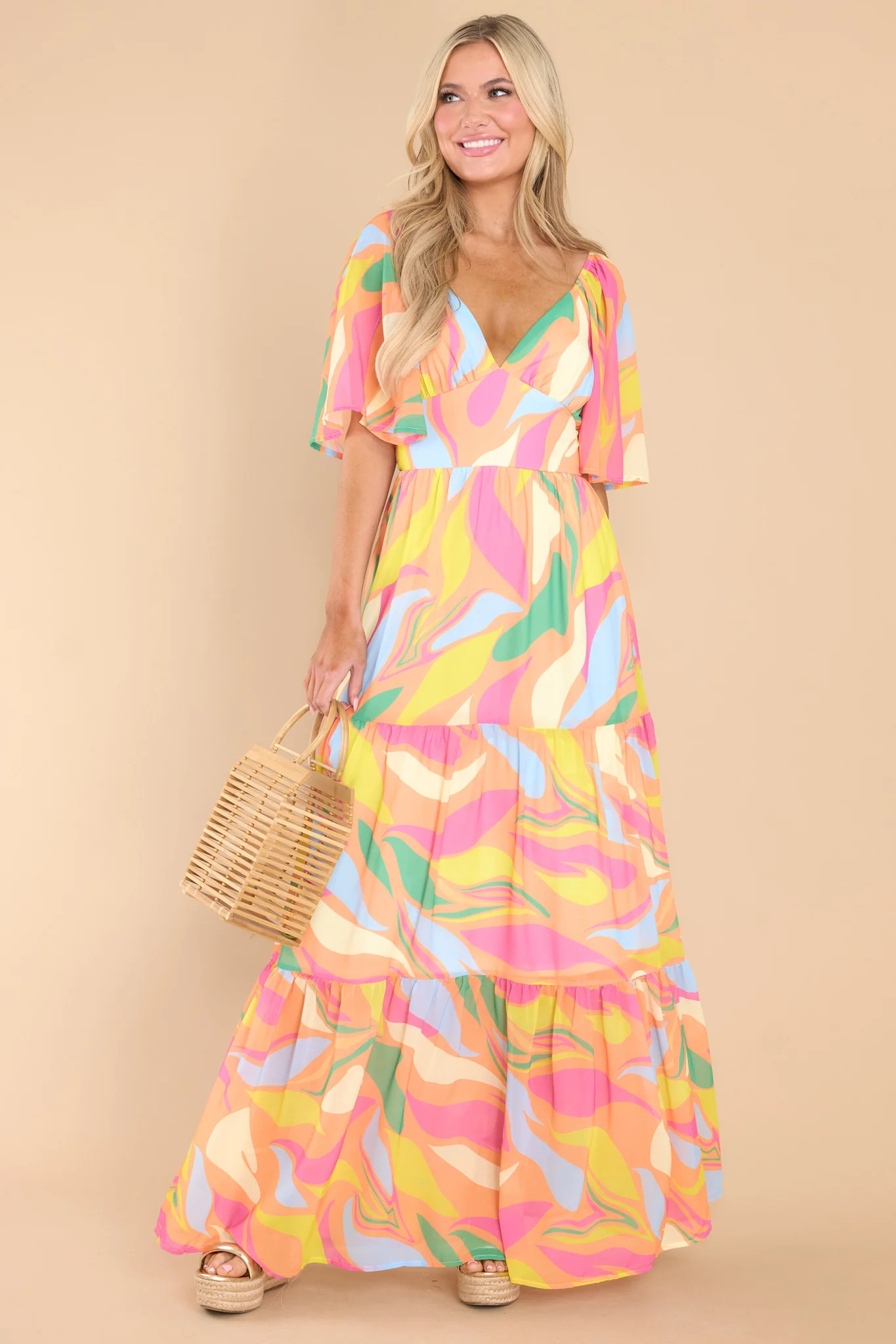 That Wavy Feeling Orange Multi Dress | Red Dress 