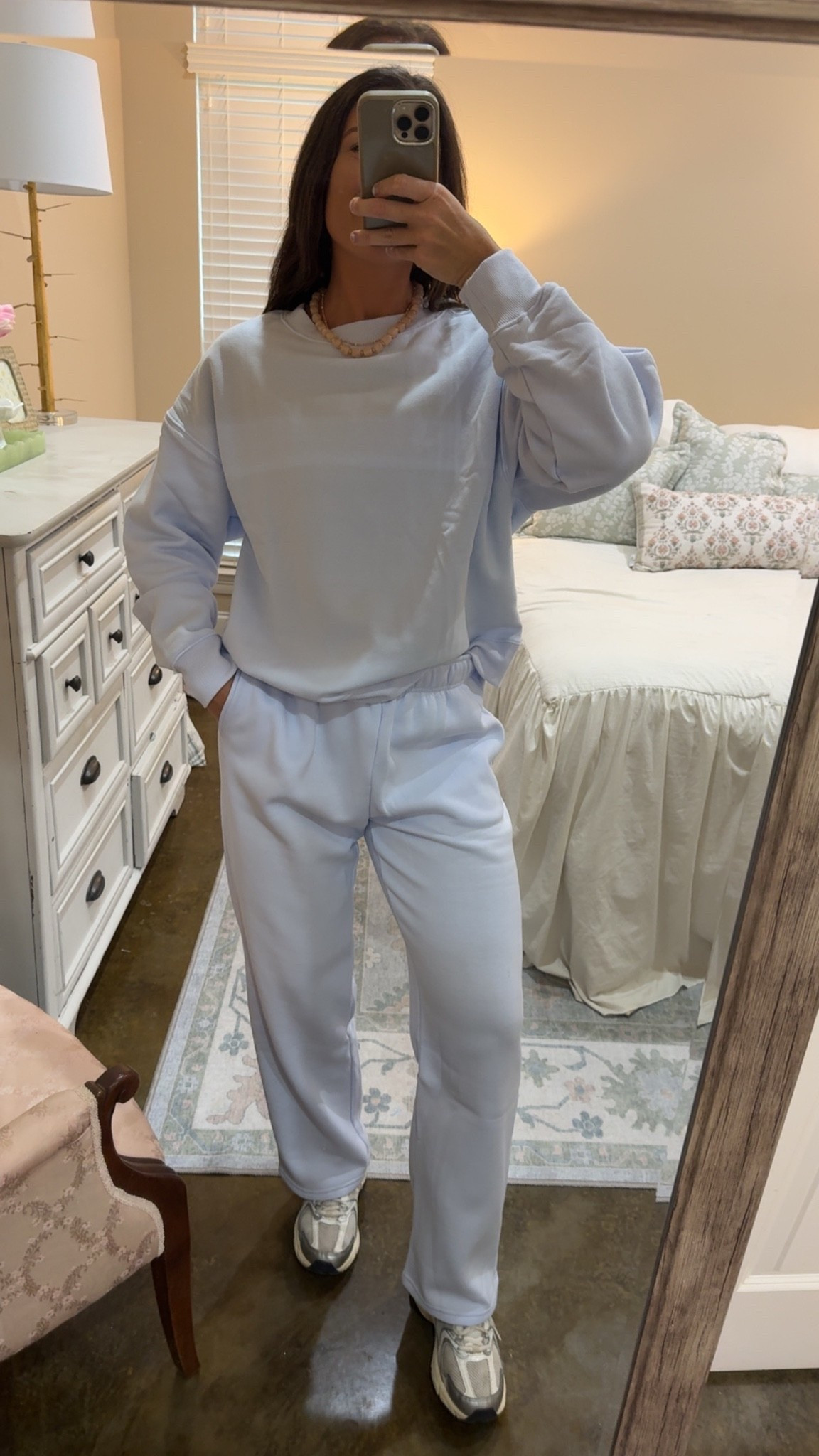 I’m loving this sweatshirt and sweatpants set! So comfy!! It fits and feels just like my ALO set that’s like this 😵‍💫 I sized up to a large in the sweatshirt and then my true size medium in the pants! It comes in short, tall, and regular! I’m 5’7 and wearing the regular! The length is perfect on me! #alodupe #walmartfinds #winterfits #falloutfits