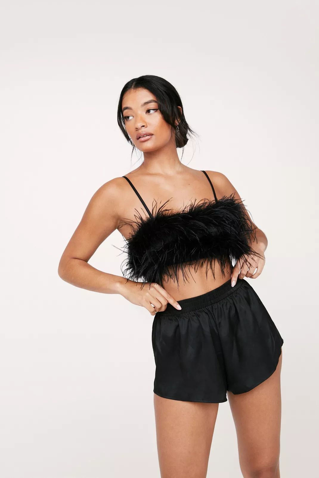 Satin Feather Cami Top and Short Pajama Set | Nasty Gal (US)