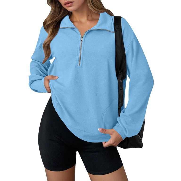 PFRNLF Sweatshirts for Womens Long Sleeve Casual Waffle Knit Soft Half Zip Pullover Tops,Sizes S-... | Walmart (US)