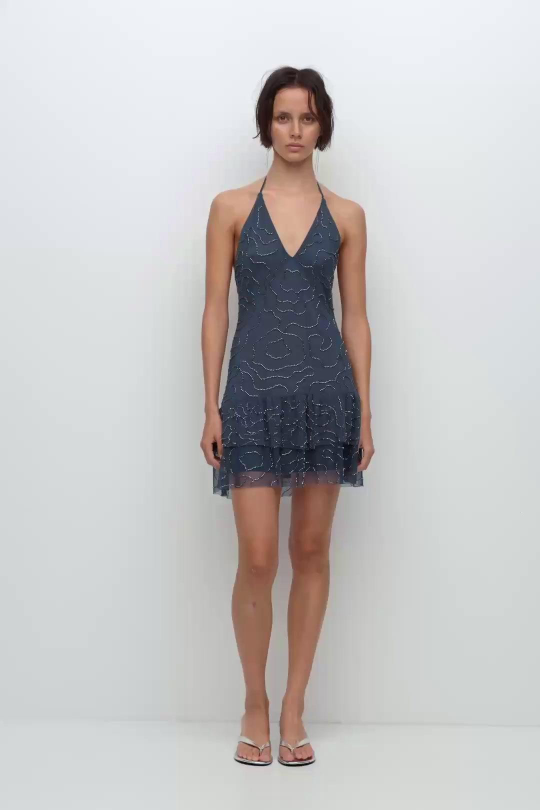 Short halter beaded dress | Pull&Bear United Kingdom | PULL and BEAR UK