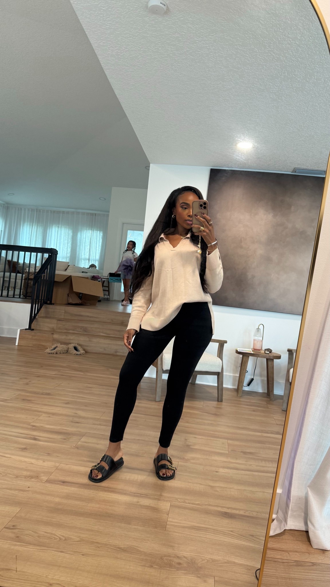 Effortless cozy style ☁️  
An easy neutral pullover paired with black leggings and slides — perfect for errand days, coffee runs, or relaxed weekends. Simple, minimal, and comfy without trying too hard.  

Favorite to revisit later and shop this laid-back look on the app.  

📏 Sizing: Sweater — Small (TTS, relaxed fit). Leggings — Small (TTS, high-stretch). Slides — TTS.  
For reference: 5’4 | 140lbs | 36D-27-40  

neutral casual outfit, cozy fall outfit, minimal style, comfy weekend look, leggings outfit ideas, amazon fashion, effortless everyday outfit  

Follow me on Instagram and YouTube @kirasfashionfinds