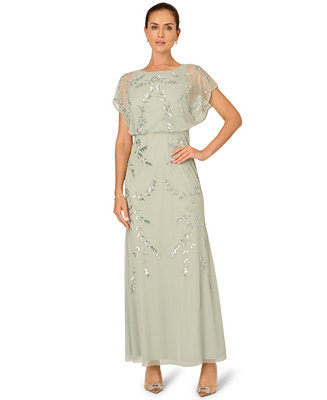 Adrianna Papell Studio Women's Beaded Flutter-Sleeve Blouson Gown - Macy's | Macy's