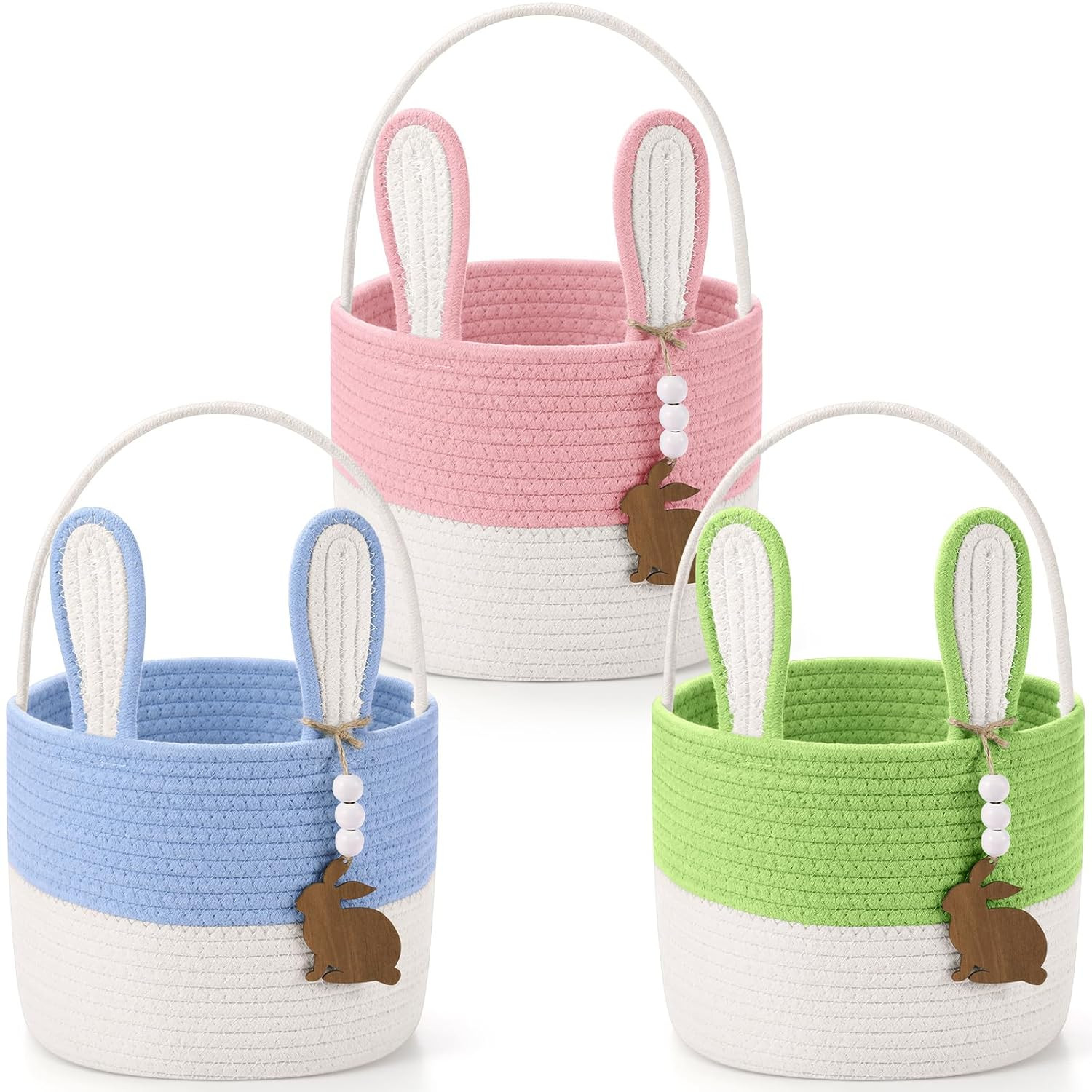 BreezeHug 3 Pcs Easter Baskets for Kids Easter Bunny Basket with Name Tag Detachable Rabbit Ear R... | Amazon (US)