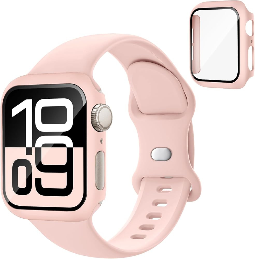 Band and Case for Apple Watch Women - Adjustable PFAS-Free Silicone Sport Strap Screen Protector ... | Amazon (US)