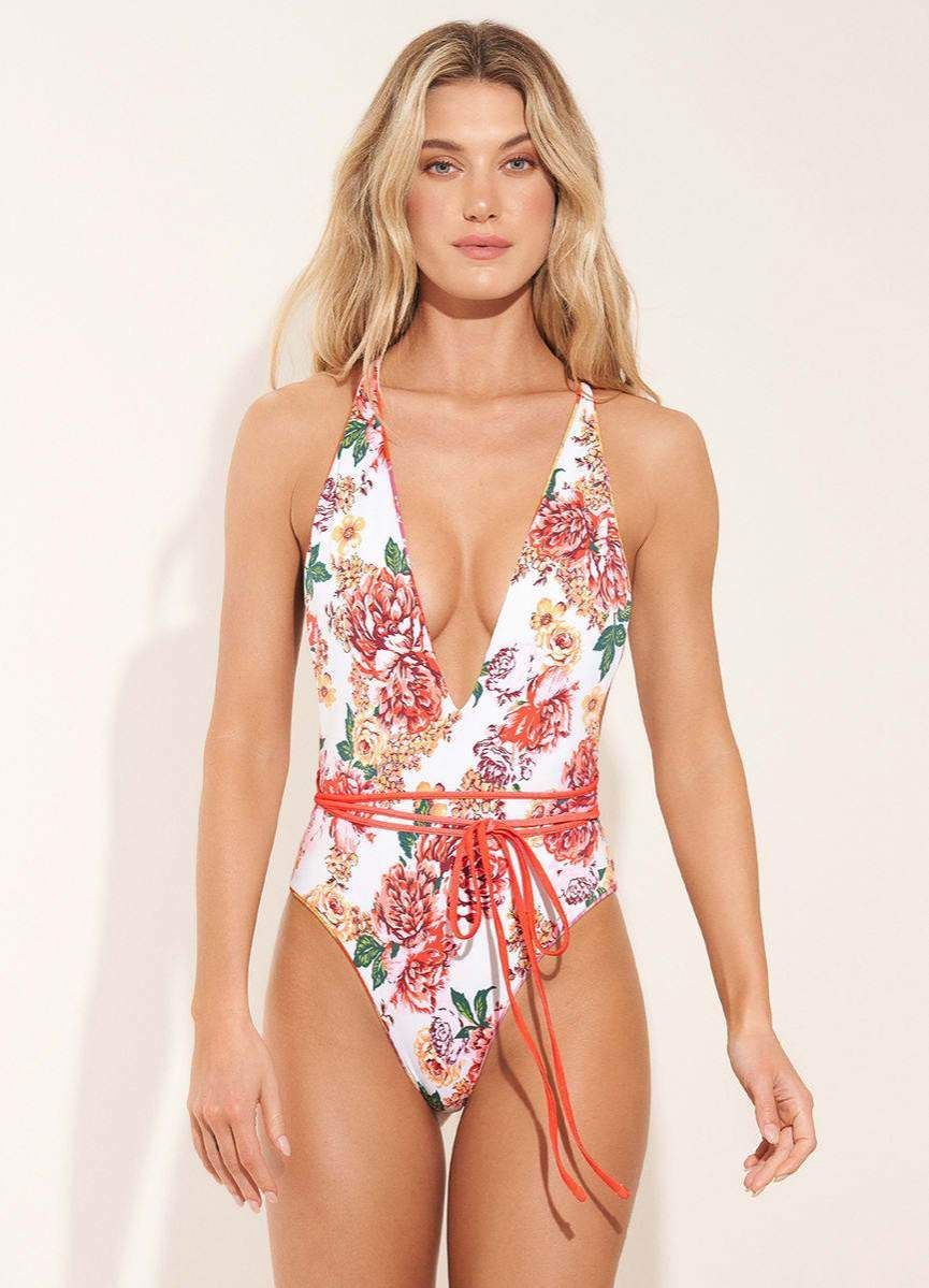 Maaji Red Camellia Orchid Plunge One Piece | Maaji