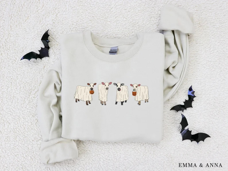 Halloween Sweatshirt Ghost Cows Sweatshirt Halloween - Etsy | Etsy (US)