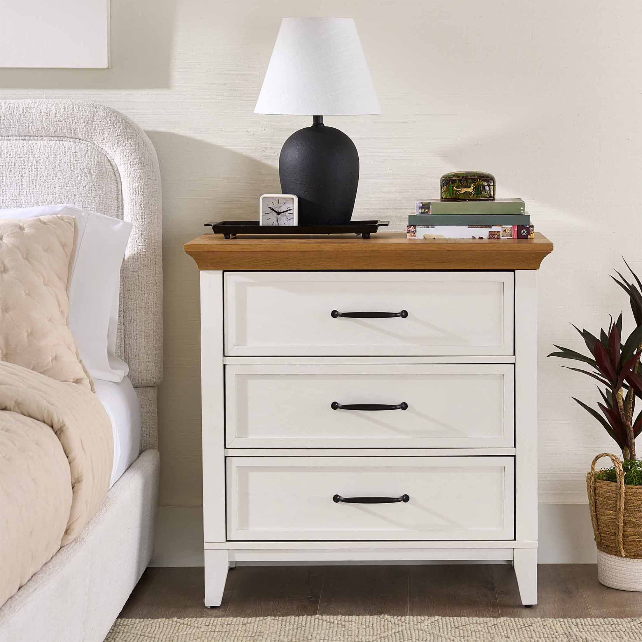Better Homes & Gardens Canton 3-Drawer Nightstand, Textured White and Light Honey - Walmart.com | Walmart (US)