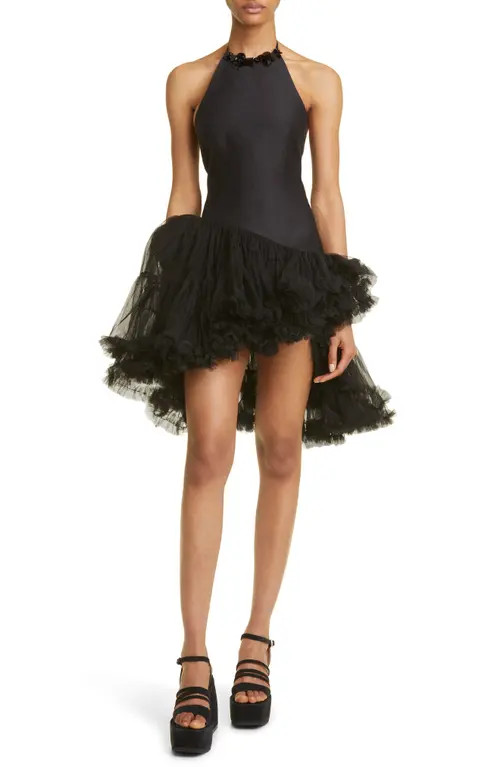 Shushu/Tong Asymmetric Halter Neck Tulle Dress in Black at Nordstrom, Size 2 Us | Nordstrom
