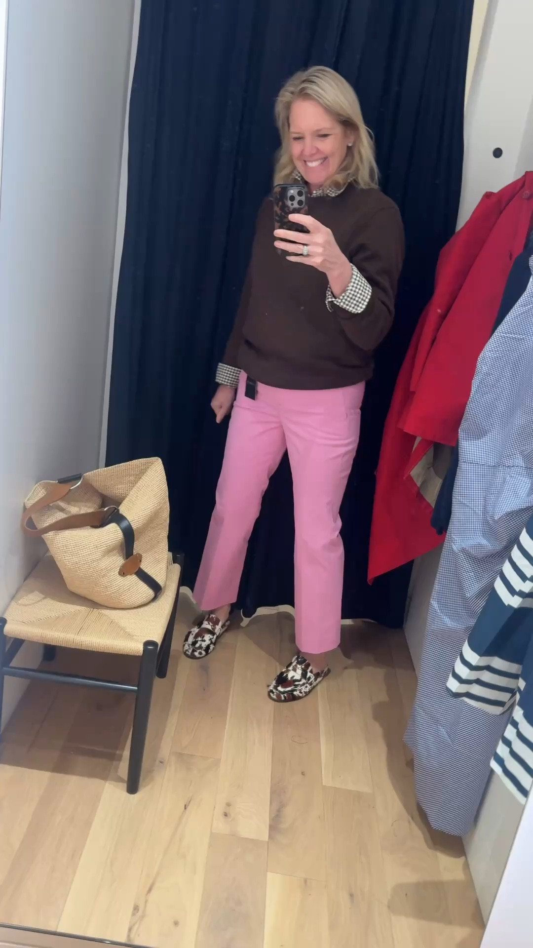 Tried these fab pink pants on in store the other day…can’t stop thinking about them!  Adding to cart today and they are on sale!

Pants - size 6
Sweater - men’s medium 

#LTKSaleAlert #LTKootd #LTKOver40