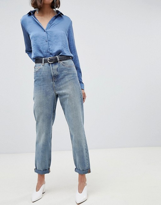 ASOS DESIGN Recycled Ritson rigid mom jeans in aged light stonewash blue | ASOS UK
