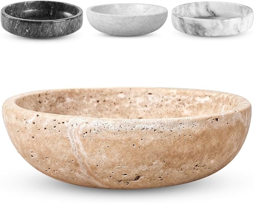 Travertine Decorative Bowl - 7.8” Diameter & 2” Height - Key Bowl for Entryway Table - Traver... | Amazon (US)