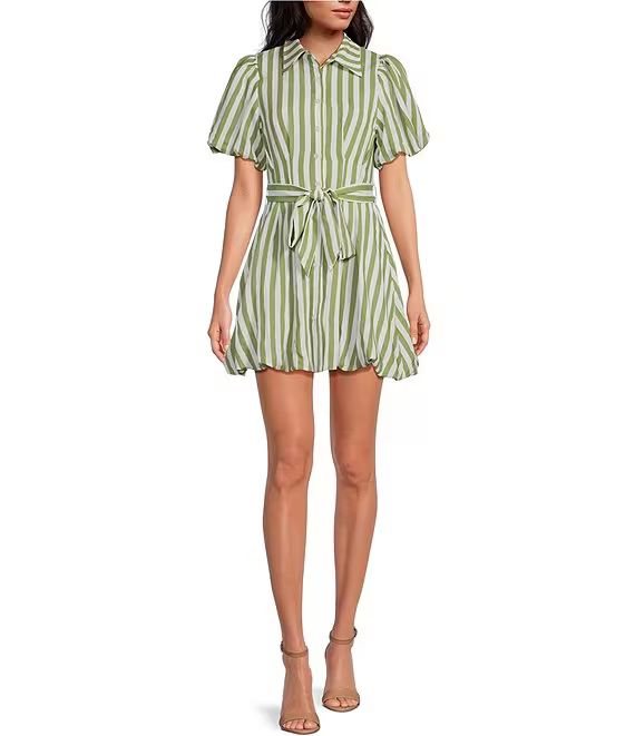 Cece Stripe Point Collar Neck Puff Short Sleeve Mini Dress | Dillard's