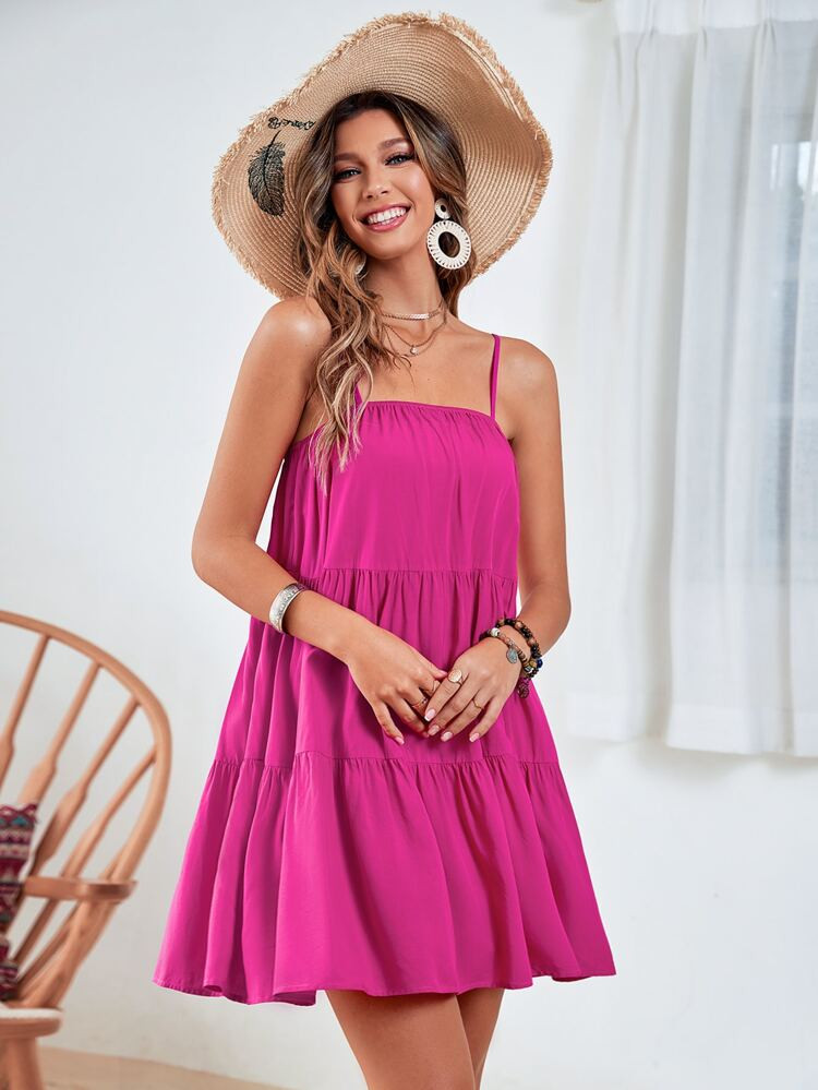 Solid Ruffle Hem Cami Dress | SHEIN