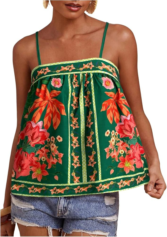SOLY HUX Women's Boho Floral Cami Top Spaghetti Strap Sleeveless Vacation Summer Camisole | Amazon (US)