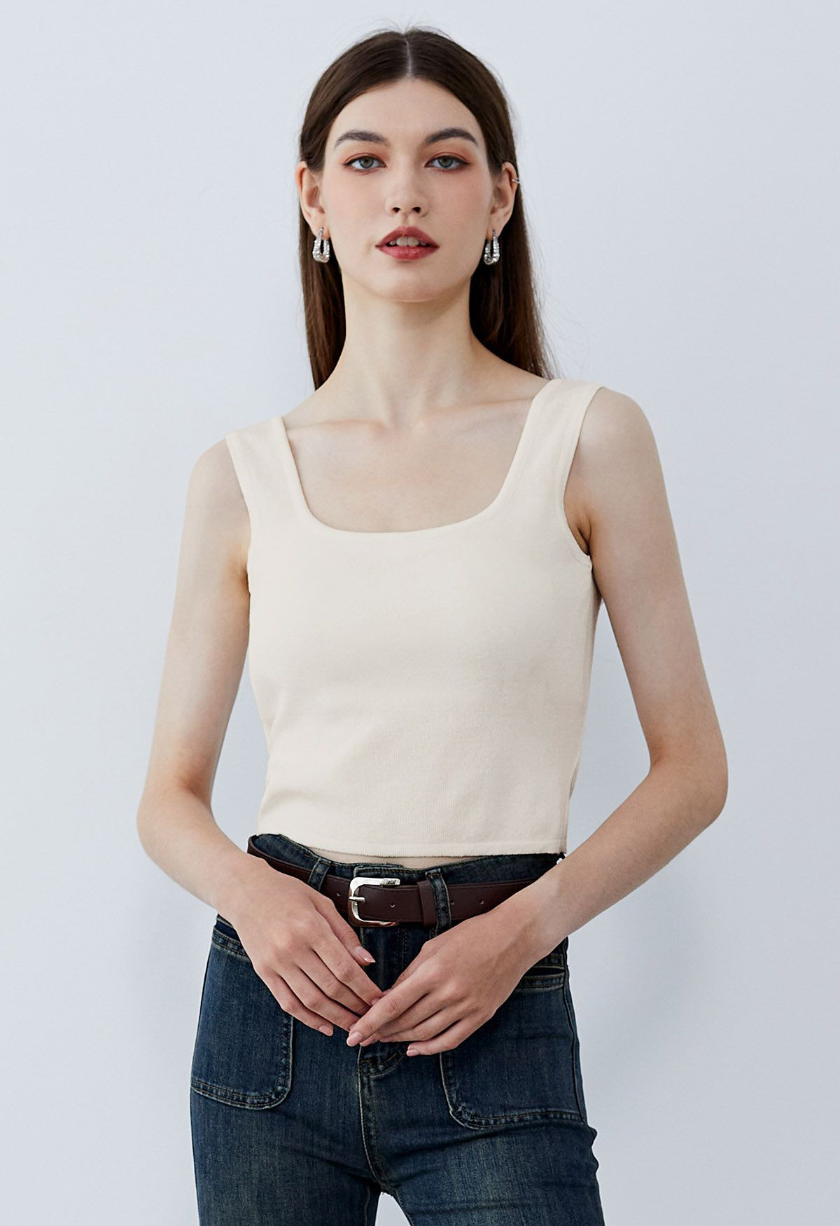 Crisscross Open Back Knit Tank Top in Cream | Chicwish