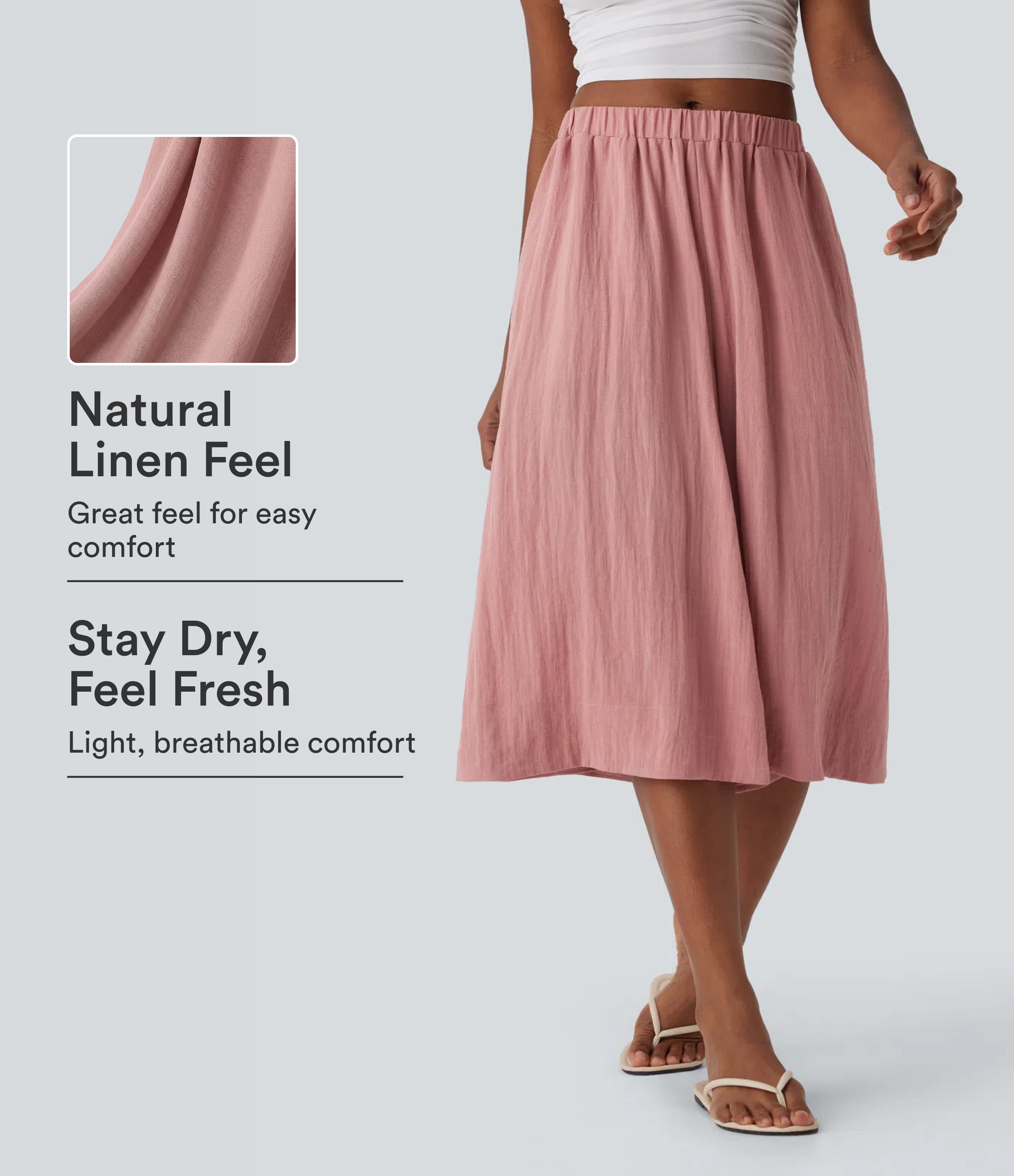 Women\u2019s Mid Rise Wide Leg Flowy Linen-Feel Pants with Pocket - Halara | HALARA