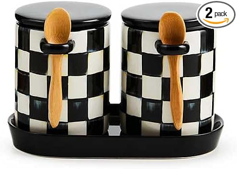 MACKENZIE-CHILDS Set of 2 Farmhouse Canister, Lidded Kitchen Canister with Spoon, Black-and-White... | Amazon (US)