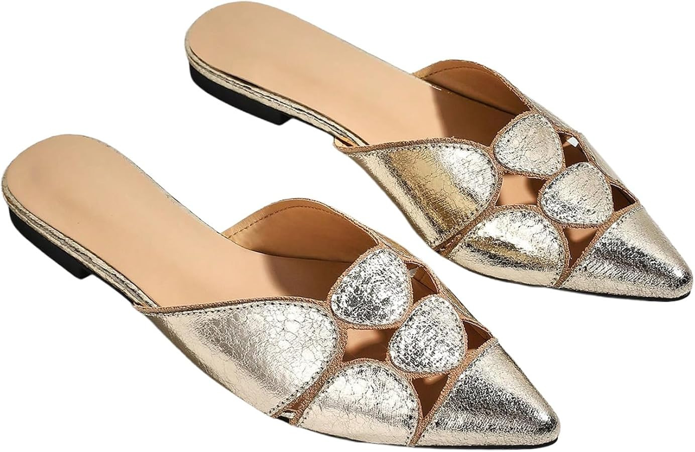 Floerns Women's Cut Out Closed Pointed Toe Backless Flat Mules Slip on Loafer Shoes | Amazon (US)