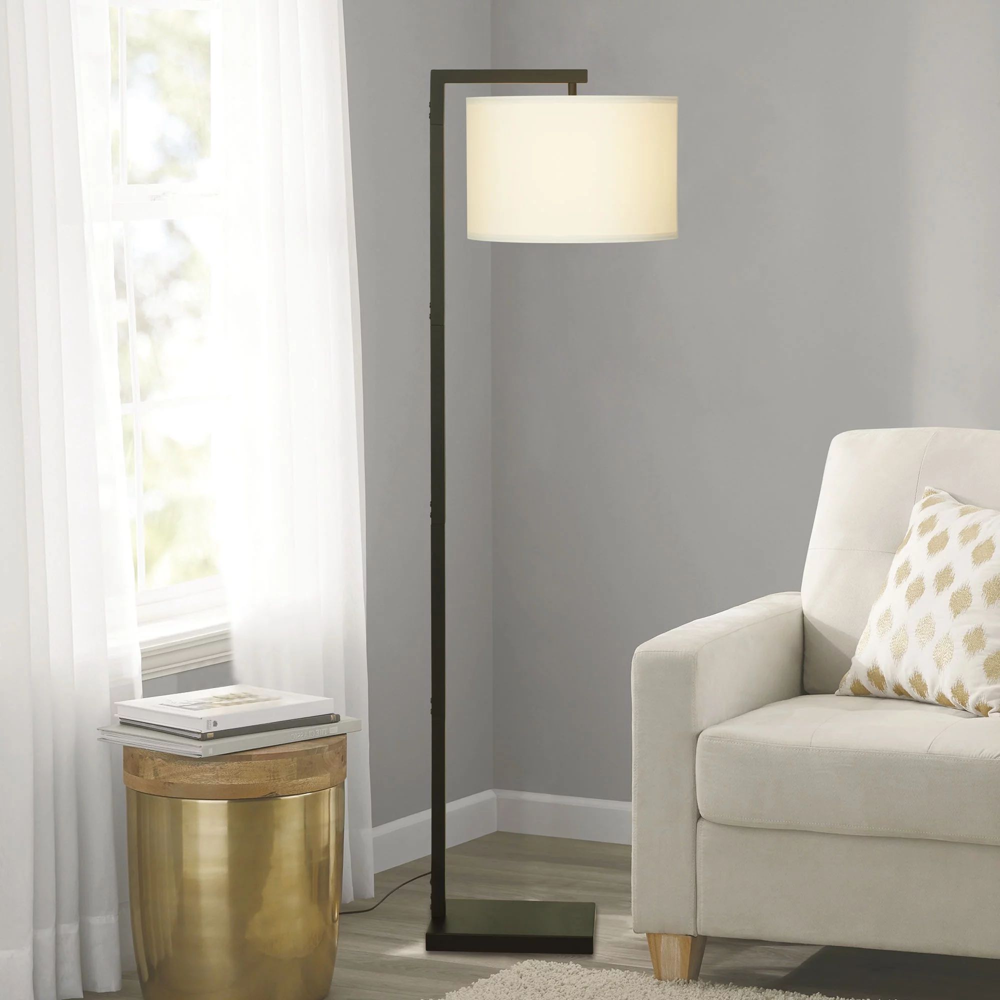 Mainstays Contemporary Metal 62in Floor Lamp with on/off Foot Switch, Black | Walmart (US)