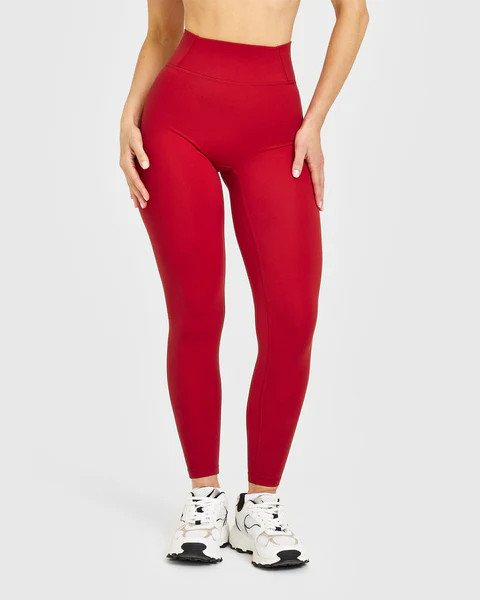 Timeless High Waisted Leggings with White Logo 
 Toasted Red | Oner Active (UK / US)
