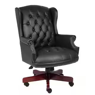 BOSS Office Products BOSS Office. High Back Black Caresoft Wing Back Button Tufted Traditional Ex... | The Home Depot
