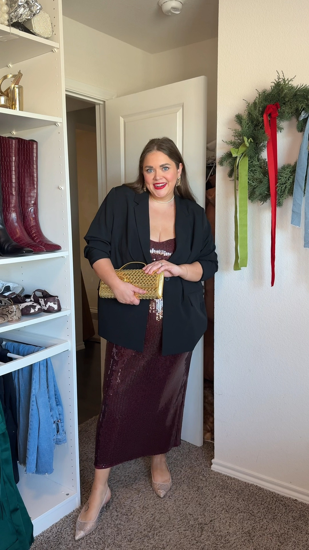 Abercrombie sequin dress on sale for under $100! Wearing xl and 2x in blazer 

#LTKHoliday #LTKFindsUnder100 #LTKSaleAlert