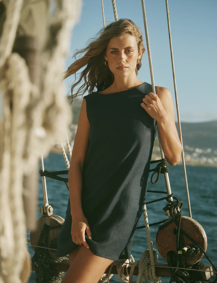 Jackie Dress: Linen, Navy Blue | With Nothing Underneath