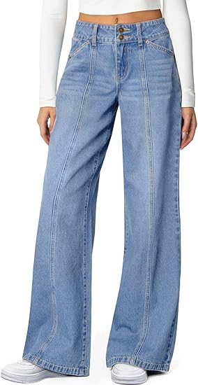 Sidefeel Women's Wide Leg Jeans High Waisted Stretchy Straight Leg Jeans Trendy Seamed Front Loos... | Amazon (US)