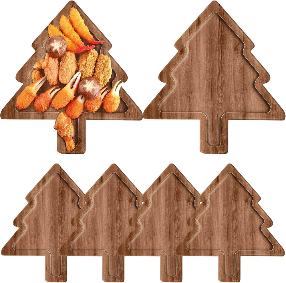 6 Pcs Christmas Appetizer Platter 12 Inch Christmas Cutting Board Acacia Serving Trays Wood Charc... | Amazon (US)