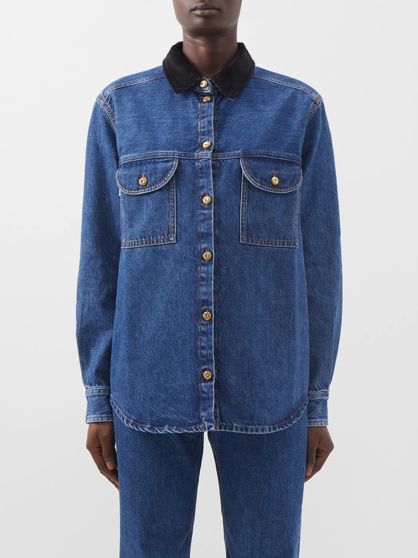 Nariida corduroy-collar denim shirt | Matches (US)
