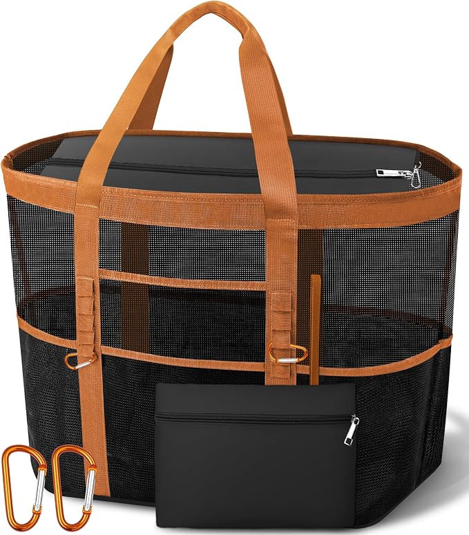 2026 Stylish & Spacious XX-Large Beach Bag for Women – Mesh × Canvas Tote with Top Zipper, 11 ... | Amazon (US)