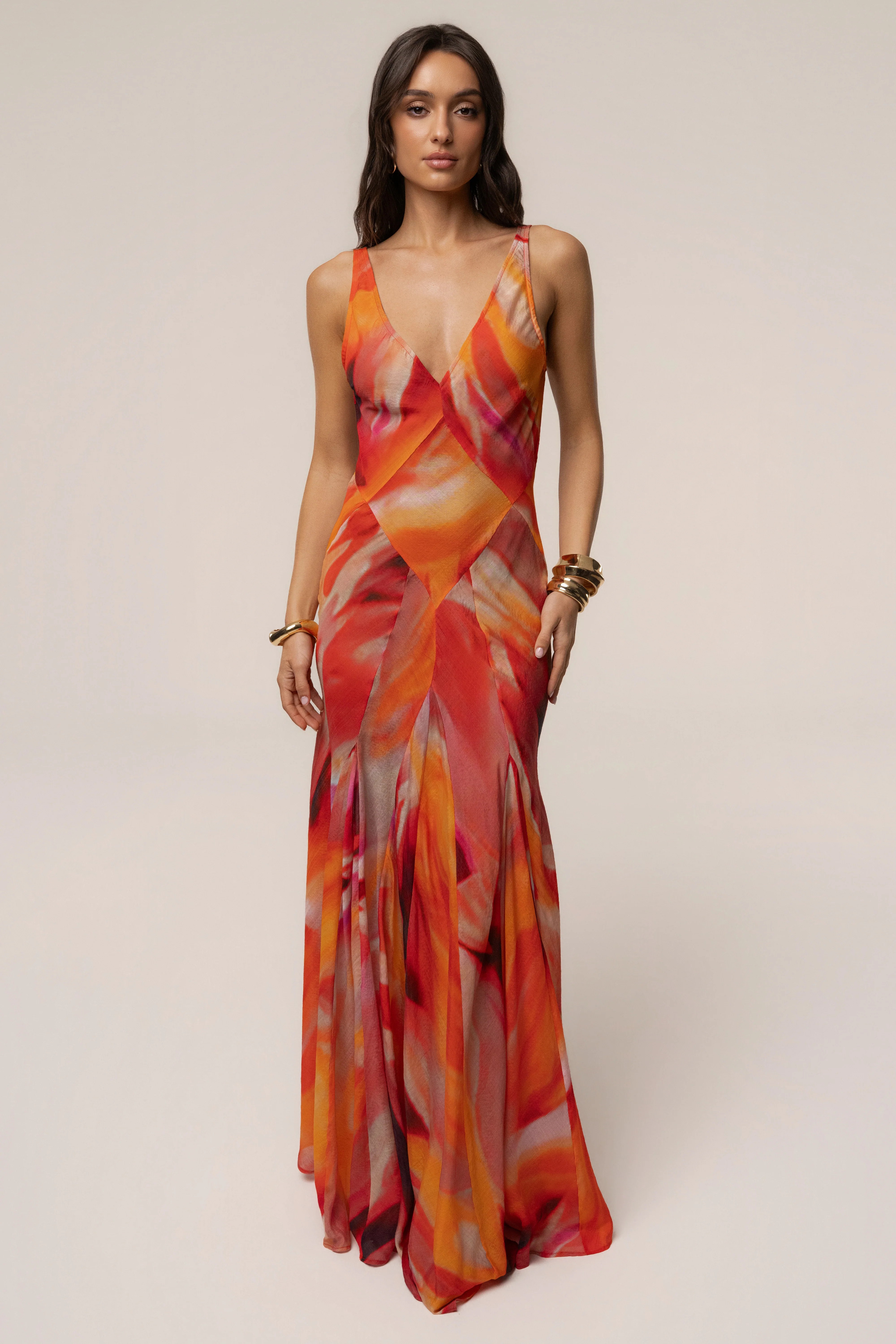 Red Prism Tide Maxi Dress | JLUXLABEL US