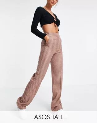 ASOS DESIGN Tall ultimate straight leg in small burgundy check | ASOS (Global)