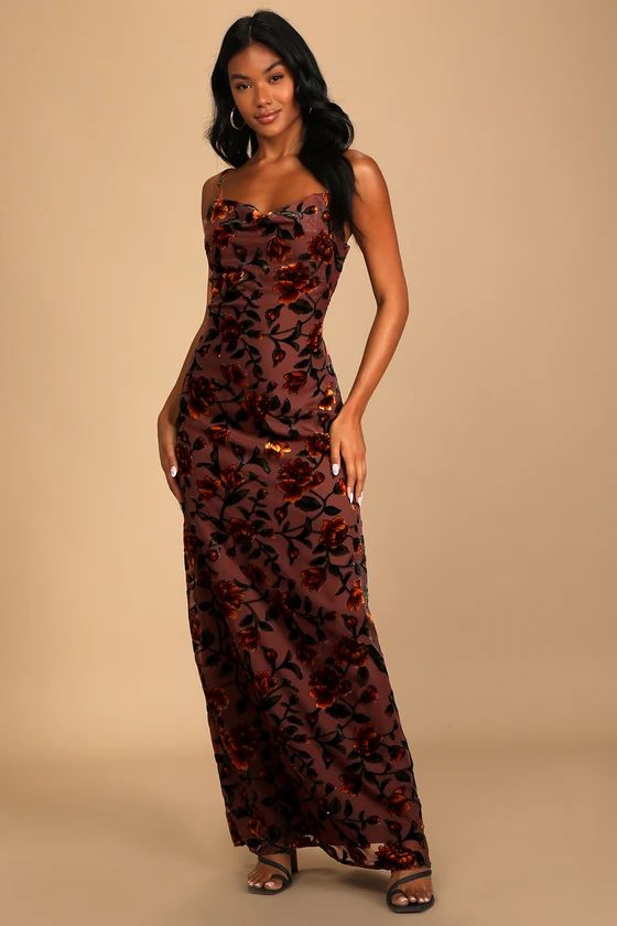 Romance in the Making Plum Purple Floral Print Velvet Maxi Dress | Lulus (US)