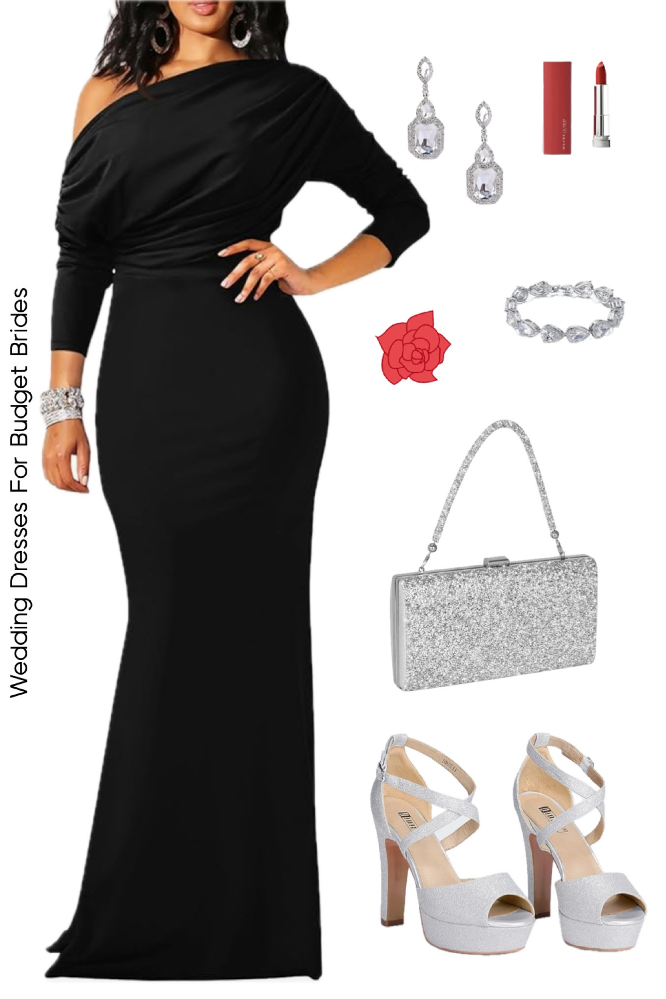 Fall wedding guest dress and accessories in black and silver for a formal or black tie wedding.

#LTKParties #LTKSeasonal #LTKWedding