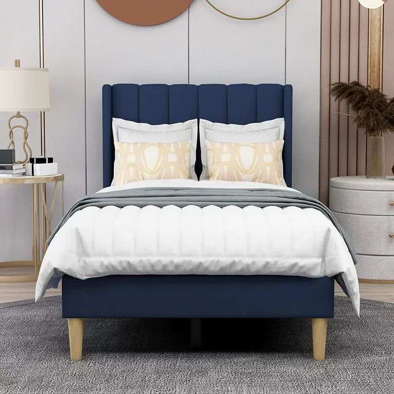 AGARTT Upholstered Platform Bed Frame Twin Size with Headboard and Footboard/Wooden Slats Support... | Walmart (US)