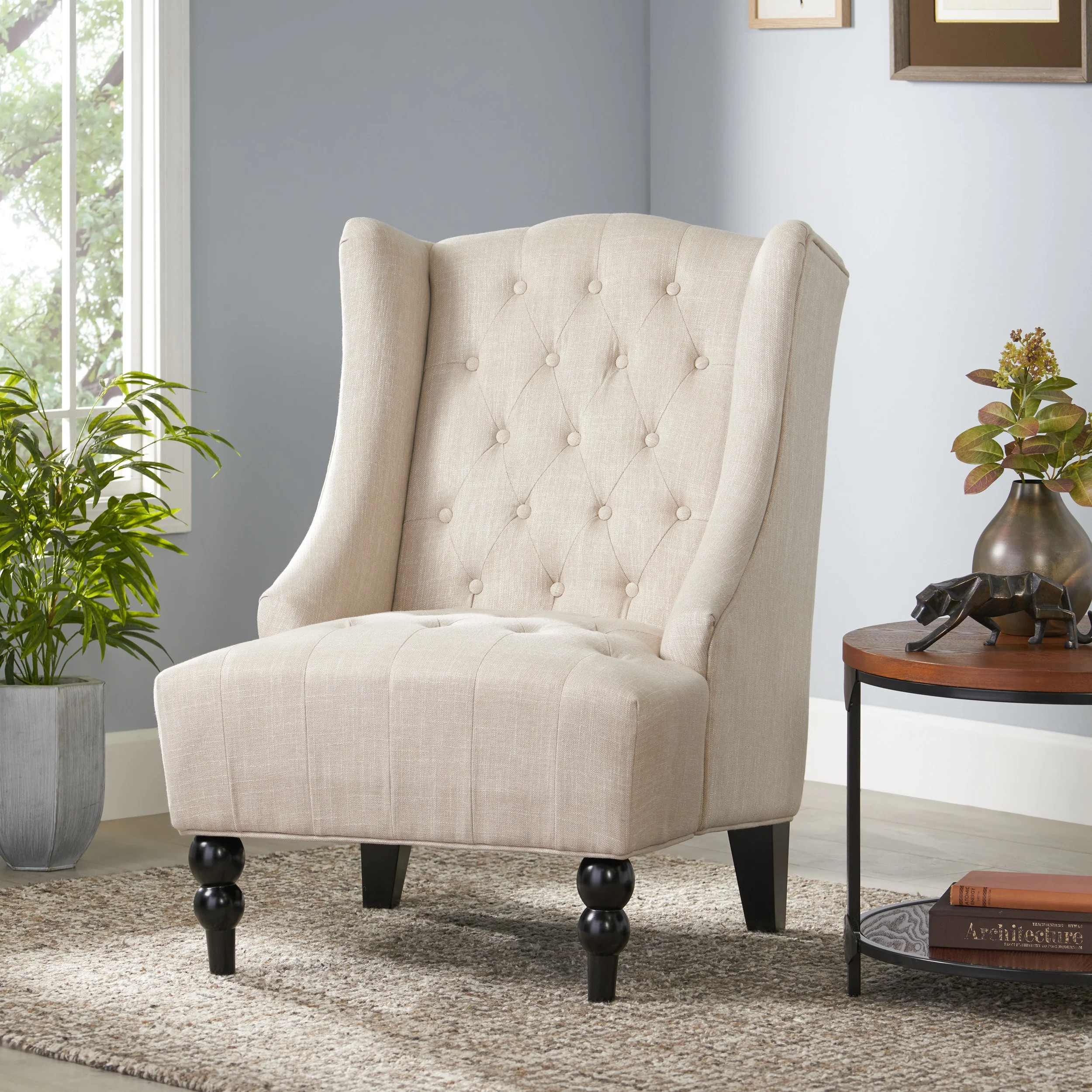 Noble House Charles Fabric Light Beige High Back Club Chair, Beige | Walmart (US)