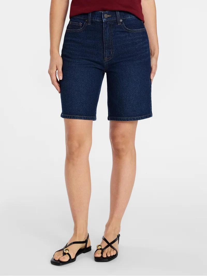 Time and Tru Women's High Rise Denim Bermuda Shorts, 9" Inseam, Sizes 0-20 | Walmart (US)