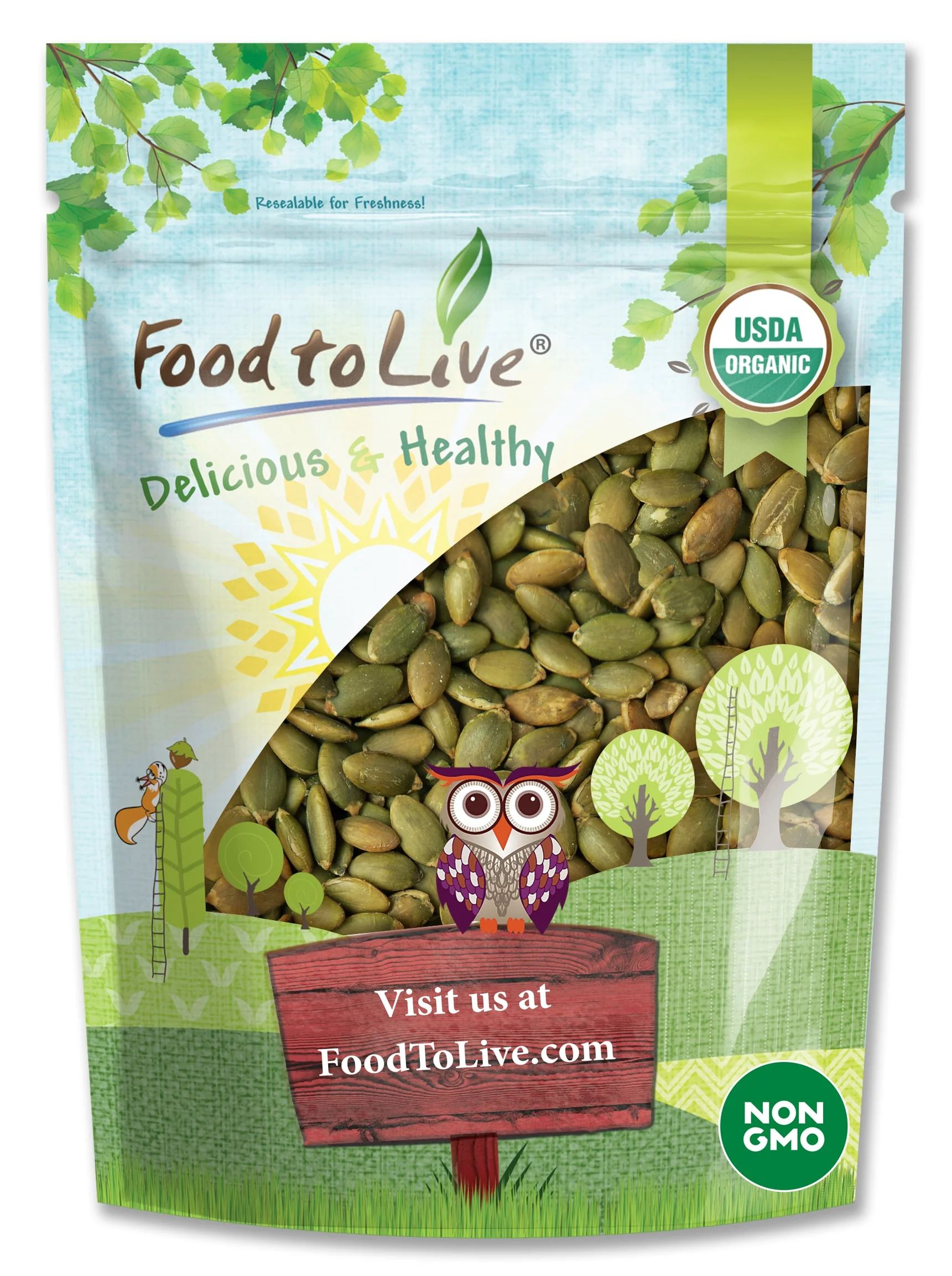 Organic Roasted Pumpkin Seeds, 1 Pound — Non-GMO, Kosher, Vegan — by Food to Live | Walmart (US)