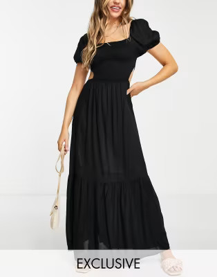 Esmee Exclusive puff sleeve beach dress with sherring detail in black | ASOS (Global)