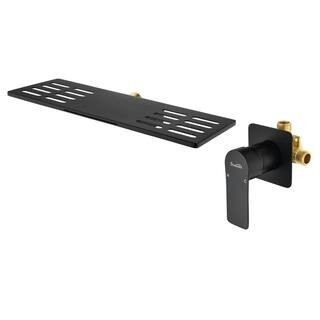 ABA Rectangular Waterfall Single Handle Wall Mounted Bathroom Faucet in Matte black (Valve Included) | The Home Depot
