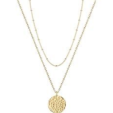 Fettero Pendant Necklace Gold Choker Layered Coin Open Karma Circle Full New Crescent Moon 14K Go... | Amazon (US)