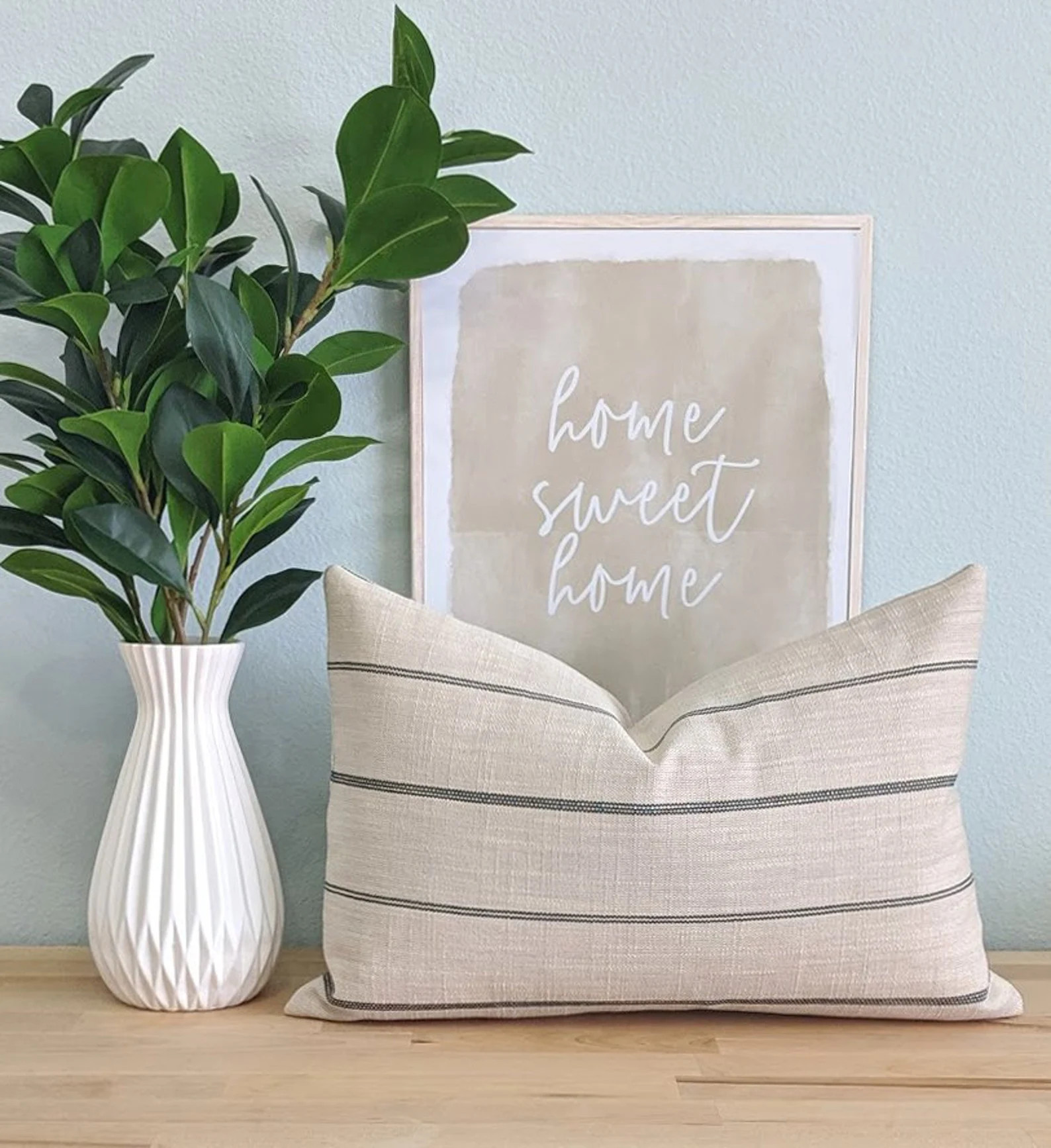 Woven Stripe Pillow Cover DOUBLE SIDED Cream and Black Stripe | Etsy | Etsy (US)