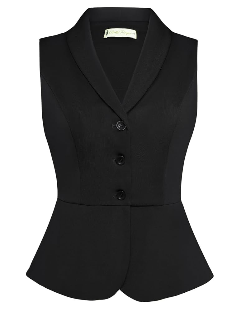 Belle Poque Women's Waistcoats Vintage Lapel Collar Button Down Suit Vest Casual V Neck Peplum Dr... | Amazon (UK)