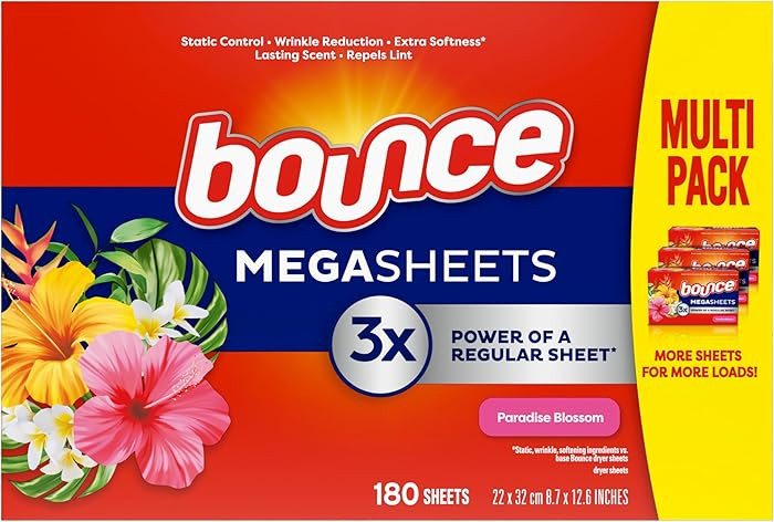 Bounce Mega Dryer Sheets, Paradise Blossom, 180 Count, Mega Fabric Softener Sheets with Static Co... | Amazon (US)