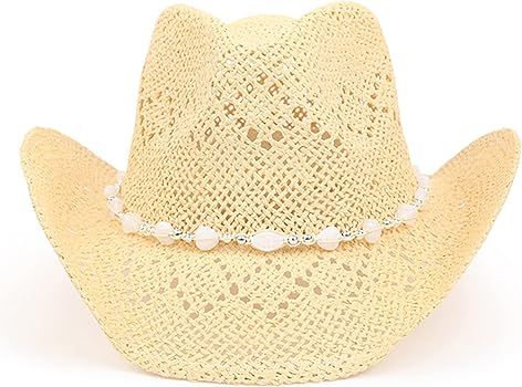 TOVOSO Western Cowgirl Hat, Straw Cowboy Hat for Women with Shapeable Brim, Beaded Hearts Trim, S... | Amazon (US)